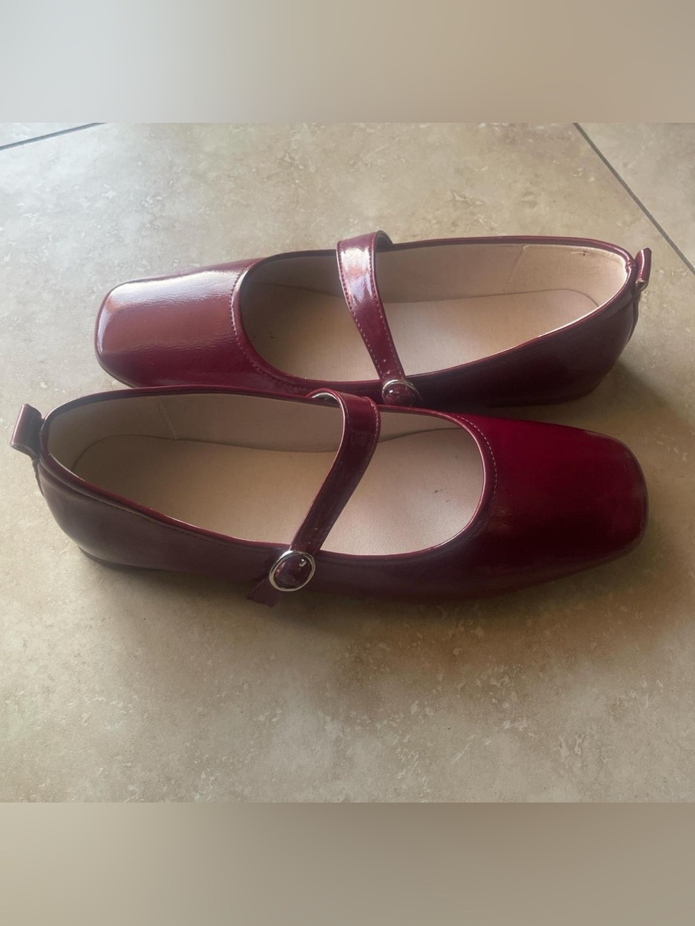 Women’s Burgundy Mary Jane Flats with Buckle Strap